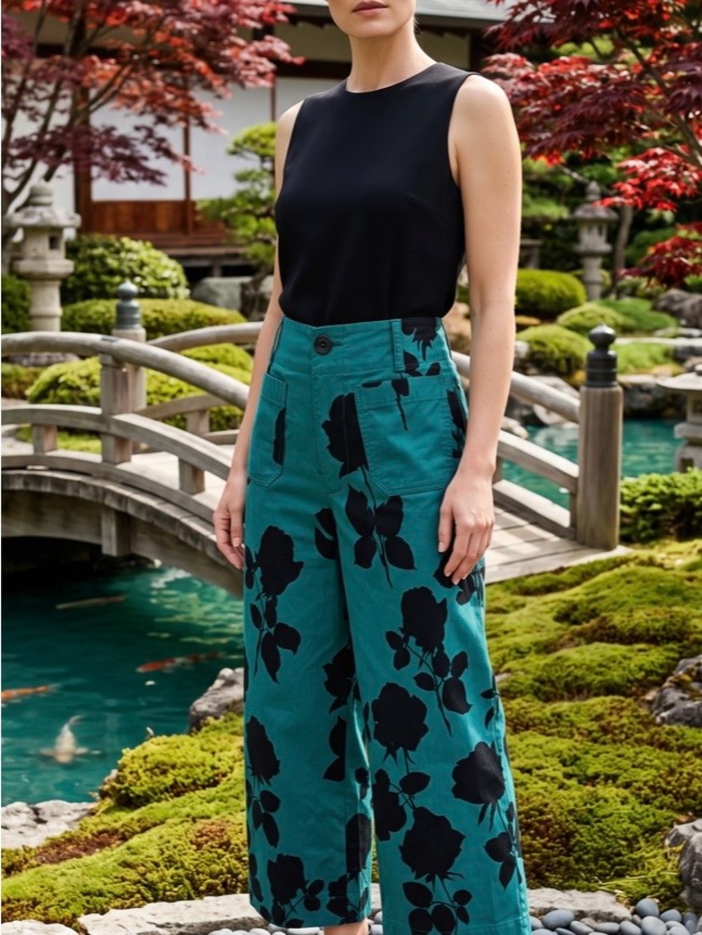Anthropologie Maeve Colette floral crop wide pants